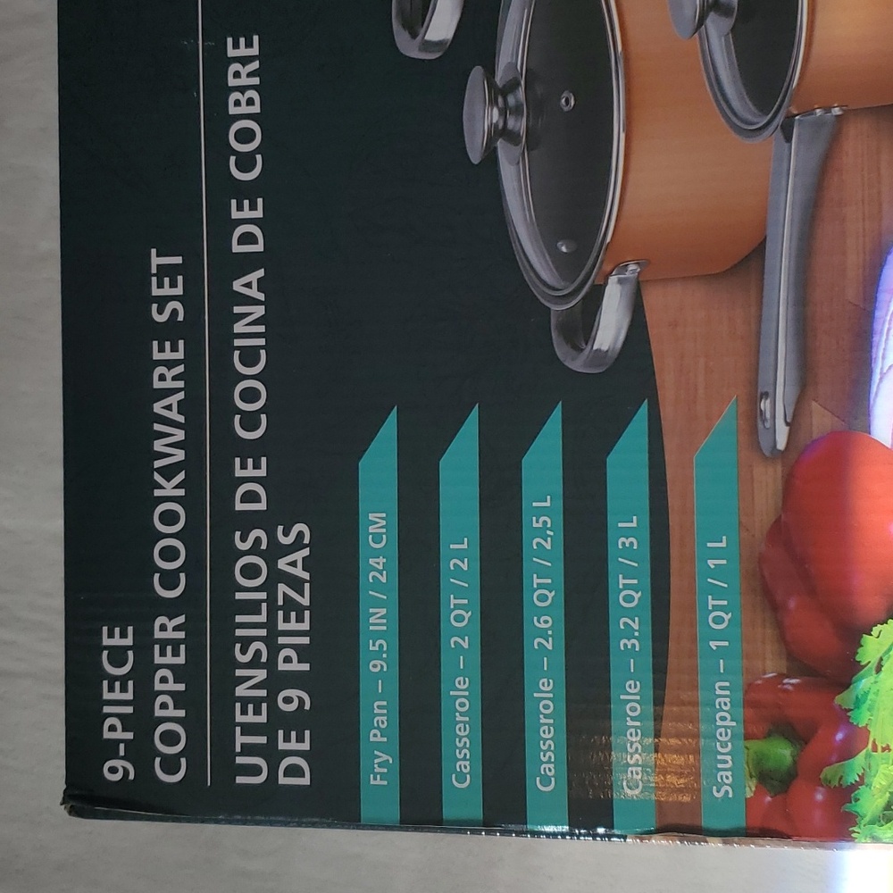 New 9 pc Copper Cookware Set - Picture 2 of 2